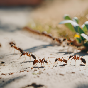 The small row of ants crawling on the sandy ground that Bharata hopped over